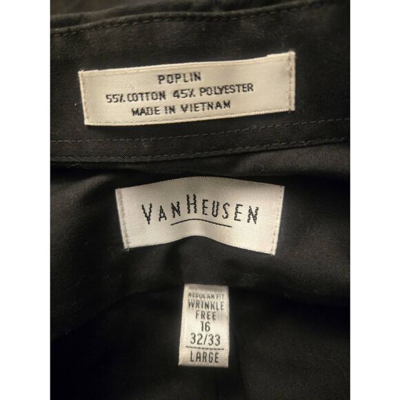 Van Heusen Mens Size 16 32/33 Black Poplin Dress Shirt - Picture 5 of 6